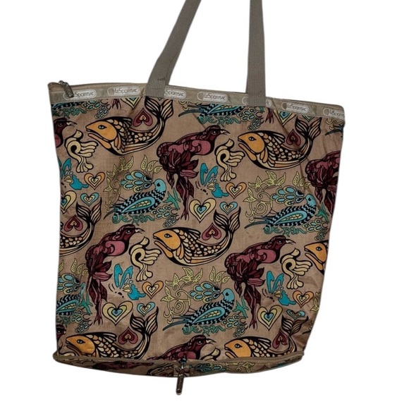 LeSportsac Large Packable Tote Bag purse Koi Fish Bird Heart Print travel y2k - Picture 1 of 16